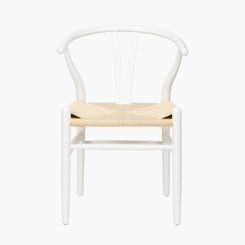 Quinn Beech Wood and Natural Paper Rope Dining Chair, White