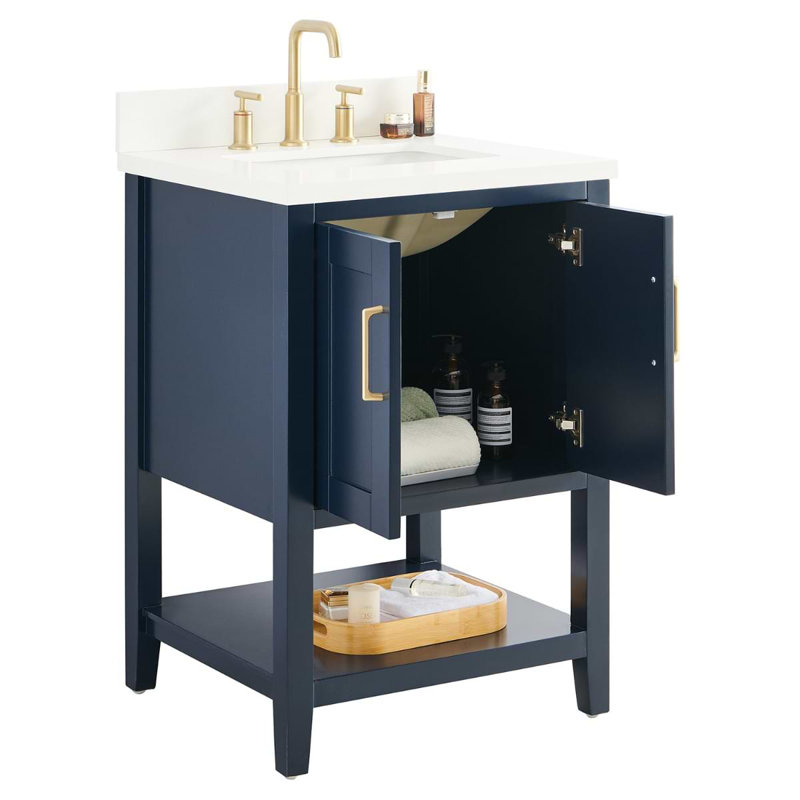 Sheraton 24" Freestanding Standard Single Bathroom Vanity with Top, Navy, Gold Zinc Alloy