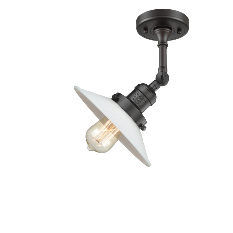 Miramontes Glass Semi Flush Mount, Oil Rubbed Bronze, Matte White Halophane, 6 Watt Vinage LED Bulb