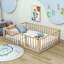 Lit plateforme en bois Hajer avec clôture et porte-657190977-657190991