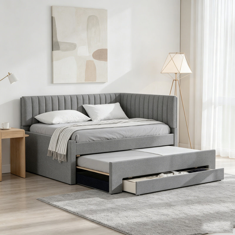 Lit de jour gris avec lit gigogne et 3 tiroirs de rangement, Grey