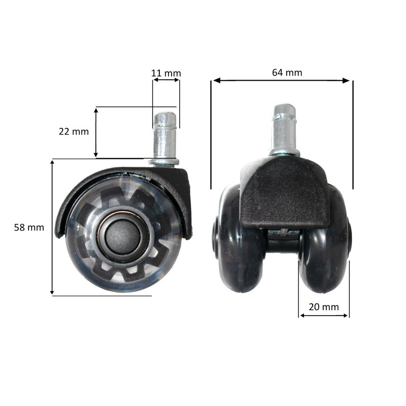 Set Of 5 Office Chair Castors, Heavy-duty Castors, Smooth-running Universal Castors, Black