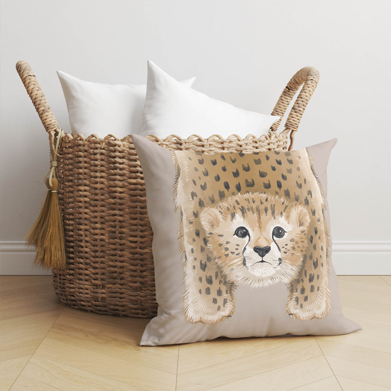 Lil Lying Leopard Taupe Pillow, 18" H x 18" W