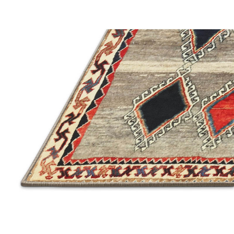 Tapis beige / rouge / vert Mulay, Rectangle 5 pi x 7 pi