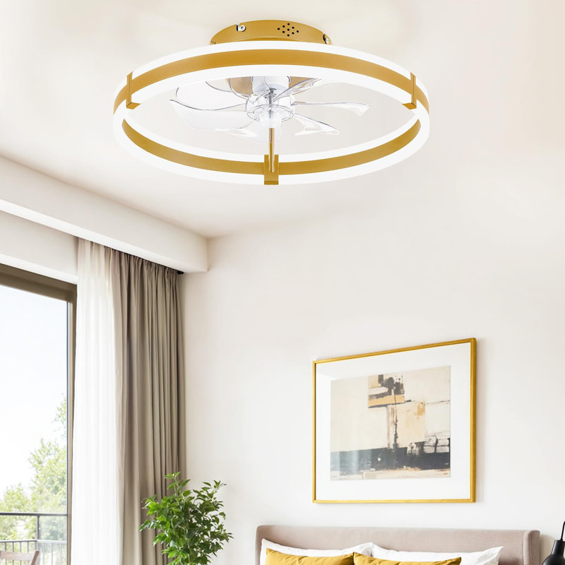 19.7 inch Low Profile Ceiling Fans with Lights and Remote, Gold