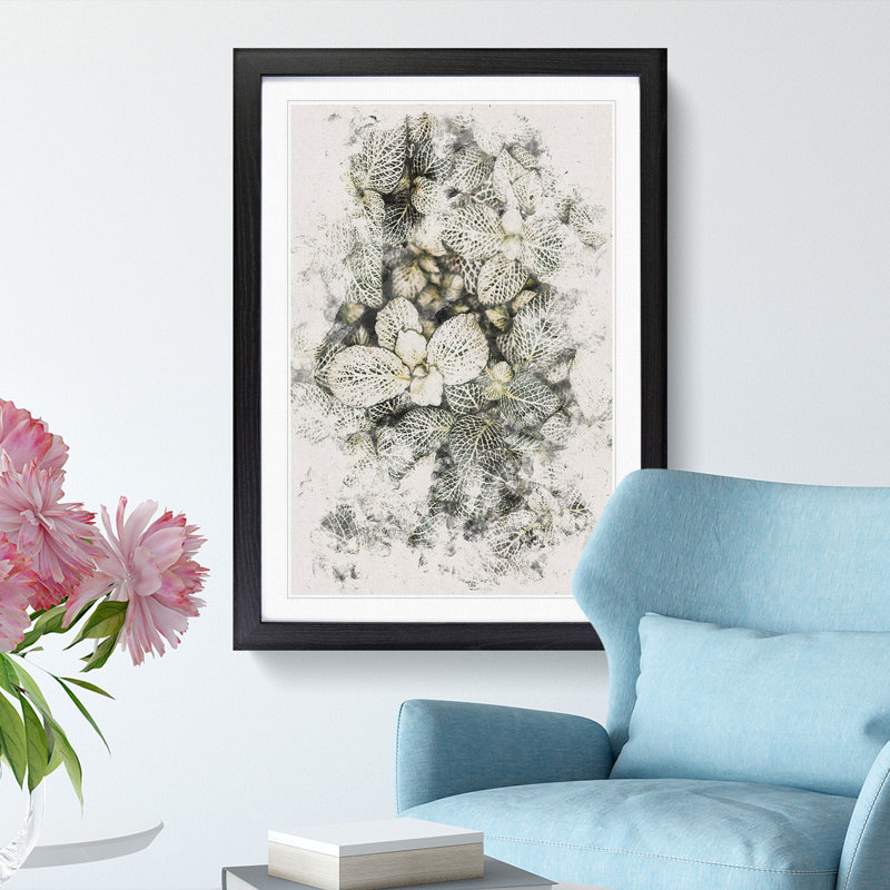 Plant Leaves Abstract - Picture Frame Painting Print, 63cm H x 45cm W x 2cm D, Black Framed