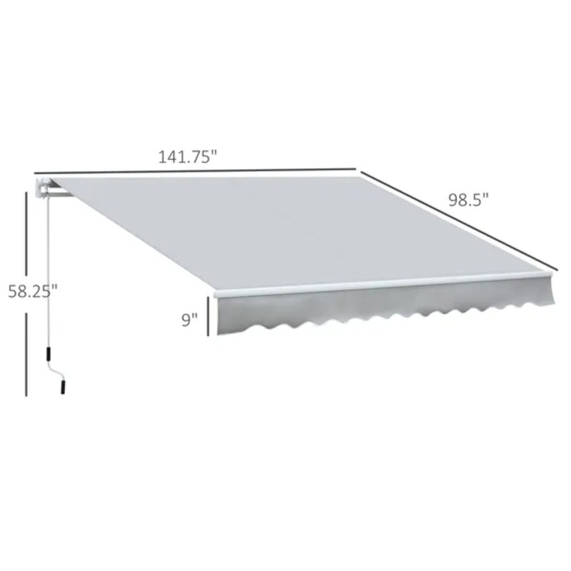 Light Gray 12'×8' Manual Crank Retractable Patio Awning