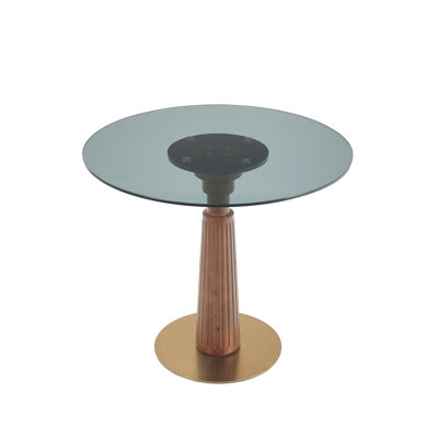 Modern Round Glass Conference Table With Solid Wood Base