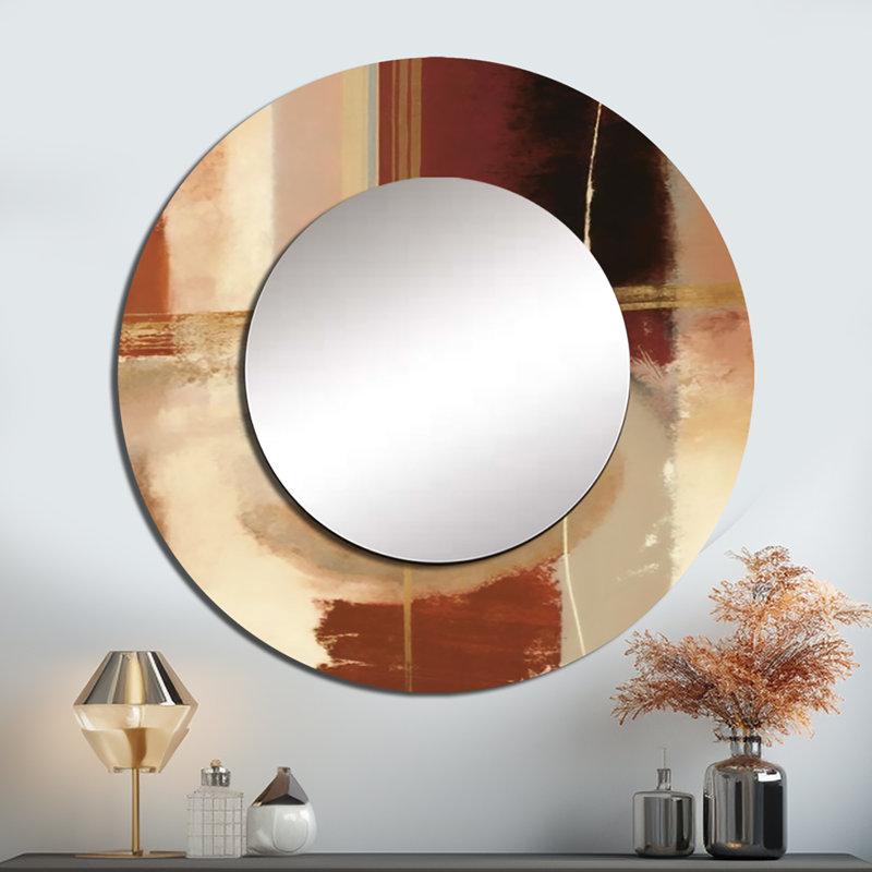 Chocolat brun élémentaire VI - miroir abstrait, miroir mural rond unique moderne, impression d'art en métal, 36 po x 36 po