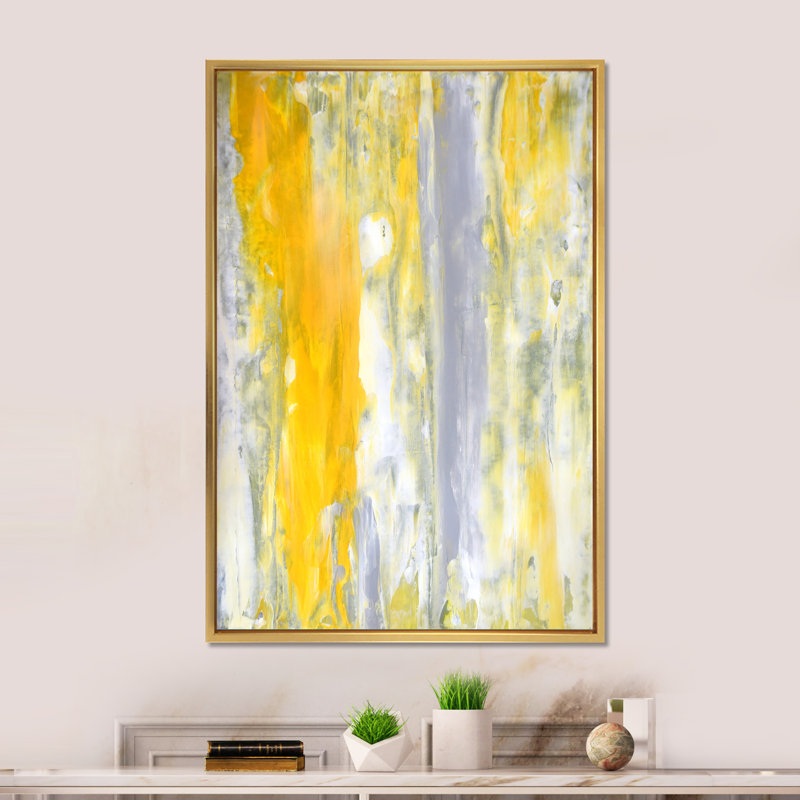 «Yellow and Gray Merging Abstract III», art mural moderne et contemporain sur toile, H 36 po x l 24 po x P 1 po
