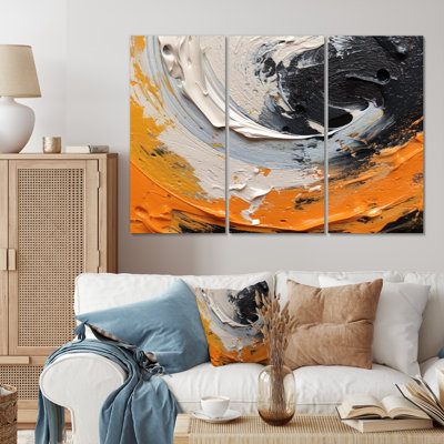 Orange and Black Mystic Spirals II - 3 Piece Wrapped Canvas Print