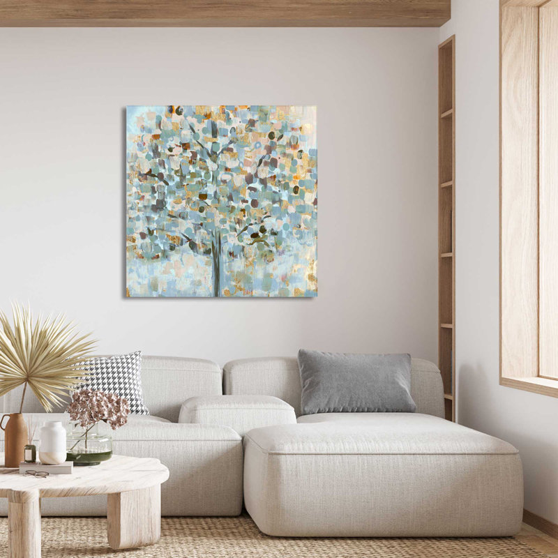 «Mosaic Tree» par Susan Jill - Peinture, L 18 po x H 18 po, Toile tendue