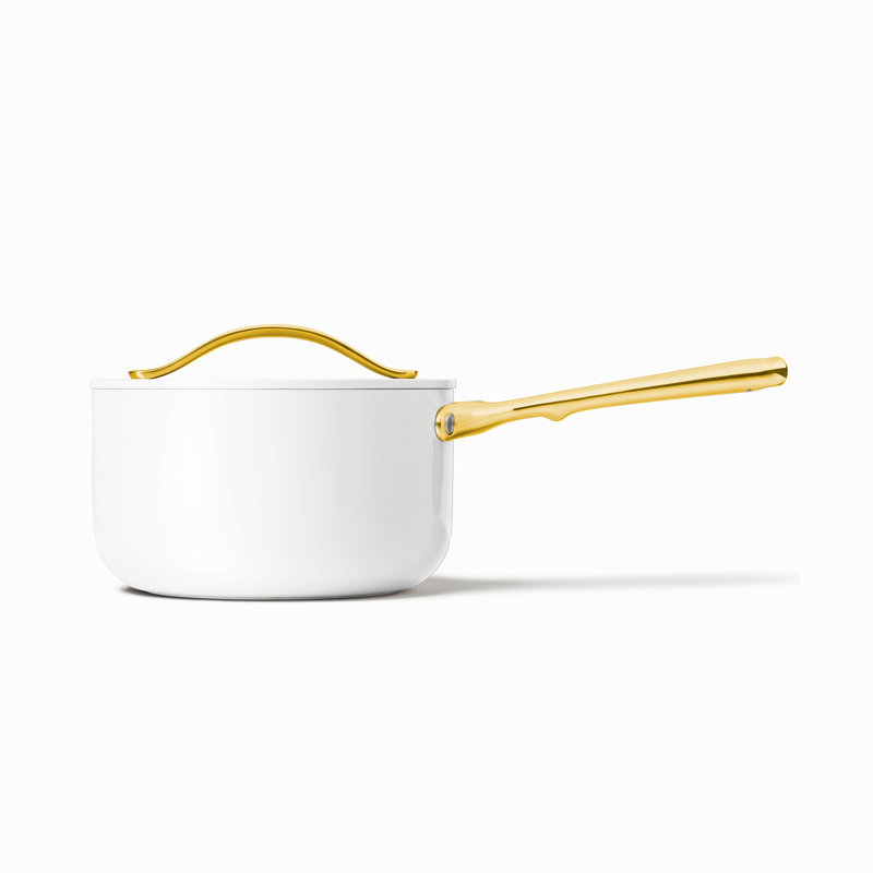 Caraway 3qt Iconics Nonstick Ceramic Saucepan, White/Gold
