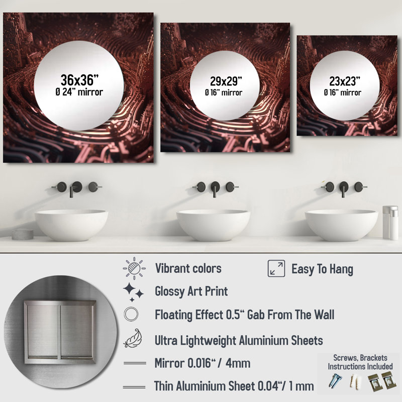 Cabriano - Miroir de paysage abstrait carré pour décoration murale, 23 po x 23 po