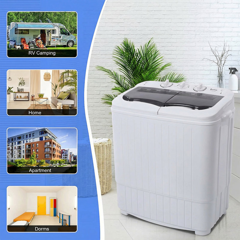 Nina 14.3LBS Compact Twin Tub Portable Washer & Spinning Dryer Combo 7.7Lbs Washer/6.6Lbs Spinner With Drain Pump