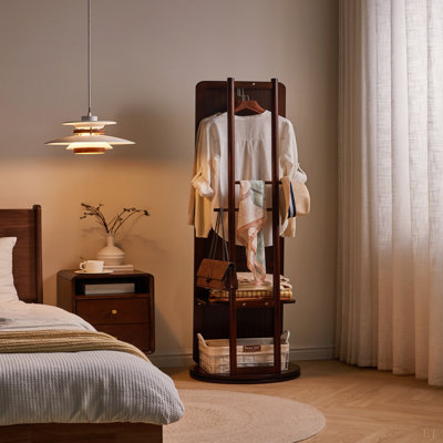 Miroir rotatif pleine grandeur avec portemanteau, miroir de rangement autoportant en bois massif pour le salon de la chambre à coucher