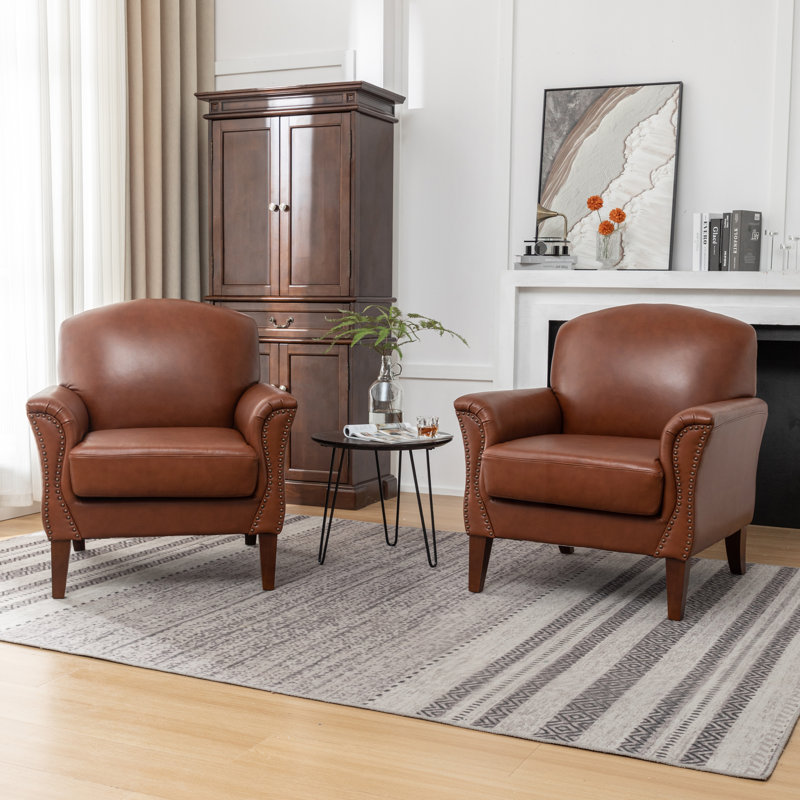Shalisia 32'' Wide Upholstered Genuine Leather Armchair , Brown Genuine Leather