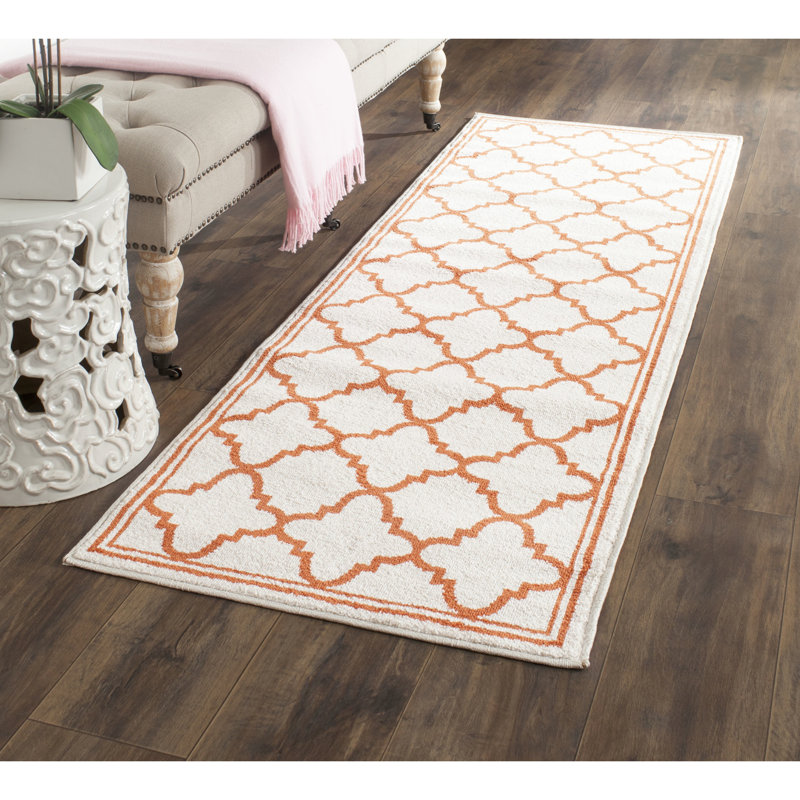 Ammundsen Geometric Area Rug, Runner 2'3" x 7', Beige/Orange