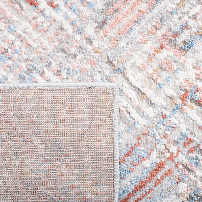 Tapis géométrique ivoire / rouille / bleu, Tapis de couloir 2 pi 2 po x 8 pi
