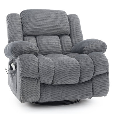 Kinue 41.3" W Swivel Upholstered Recliner with Massage and Heat