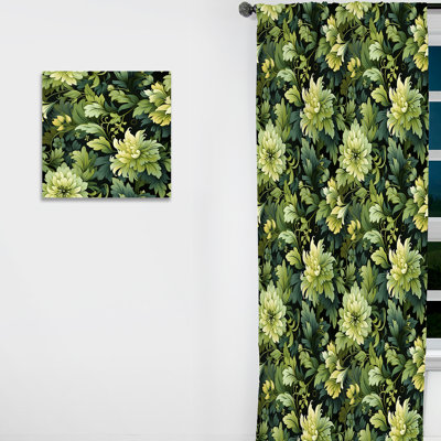 Tropical Green Jungle Damask III - Tropical Curtain - Velvet Room Darkening - 1 Panel