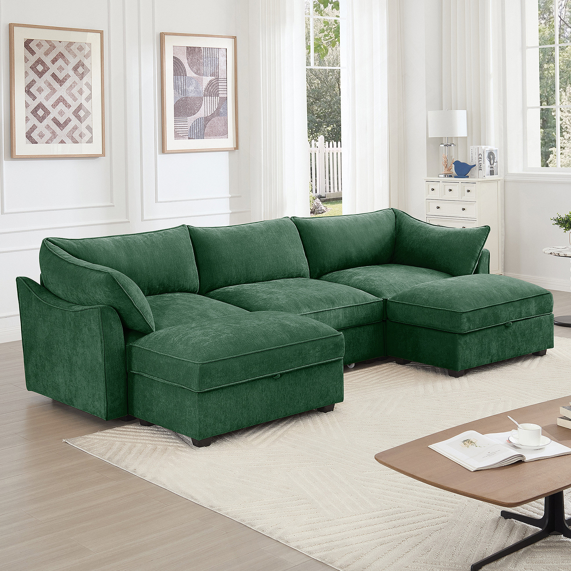 Hokku Designs U Shape 3 Seater Deep Seat Sofa Couch with Ottomans ...