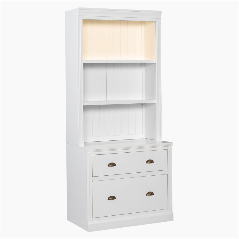 83.4"Tall Bookshelf with LED Lighting, Modern Bookcase with 2 Drawer and 3 Open Shelves,Storage Bookshelf for Living Room,Home Office,White