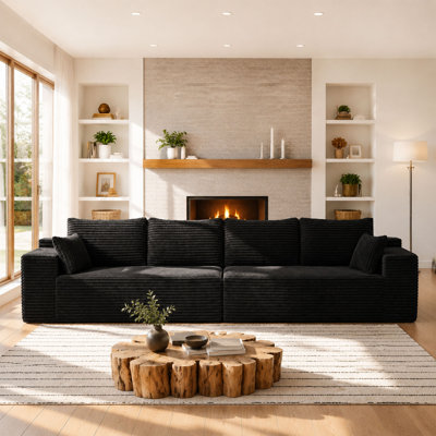 Canapé modulaire Boneless de 140 po en forme de nuage, canapé modulaire moderne avec siège profond, fauteuils rembourrés pour la chambre à coucher du salon, aucun assemblage requis (noir, 4 sièges)