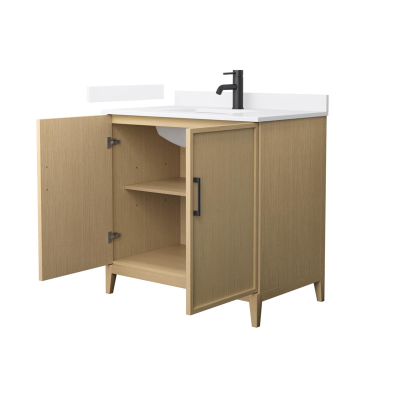 Ensemble de meuble-lavabo simple 36 po avec plateau en quartz Elan, Brun clair, Noir mat, Simple