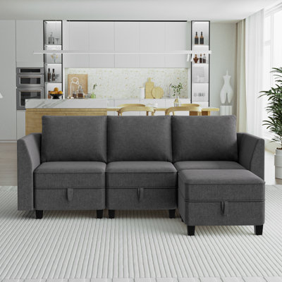 Canapé modulaire modulaire de 85 po Vumece, canapé en L 3 places avec repose-pieds avec rangement, canapé modulaire confortable pour le salon et le bureau personnel, gris