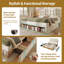 Upholstered Bed With Storage Drawers & Shelves, Adjustable Headboard, Velvet-454328953-454328954