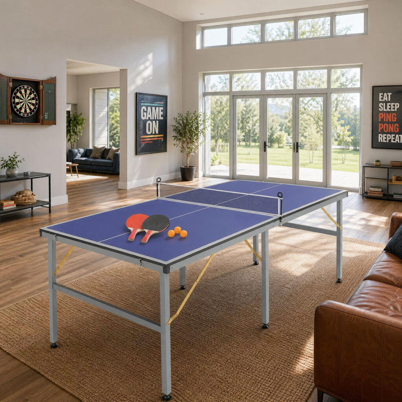Table de tennis de table pliante portative de taille moyenne 6 x 3 pi avec filet, 2 raquettes et 4 balles pour adultes et adolescents