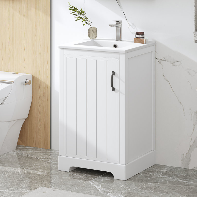 Meuble-lavabo blanc de 20 pouces avec lavabo et armoire, porte à fermeture douce, support de rangement et tablette réglable