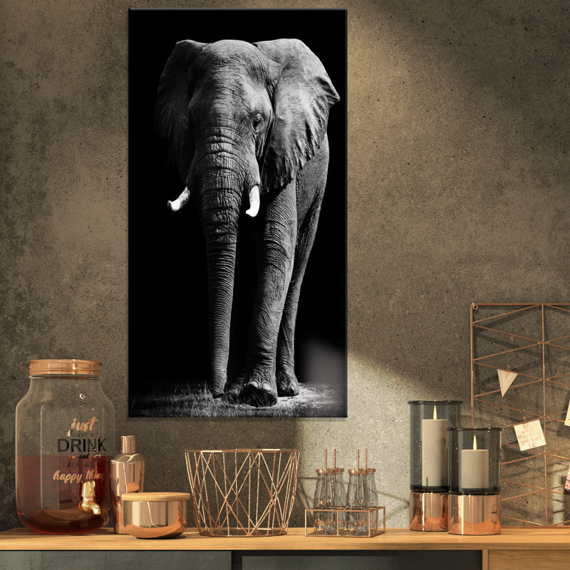 «African Elephant in Black Artwork», reproduction d'impression, H 32 po x l 16 po x P 1 po