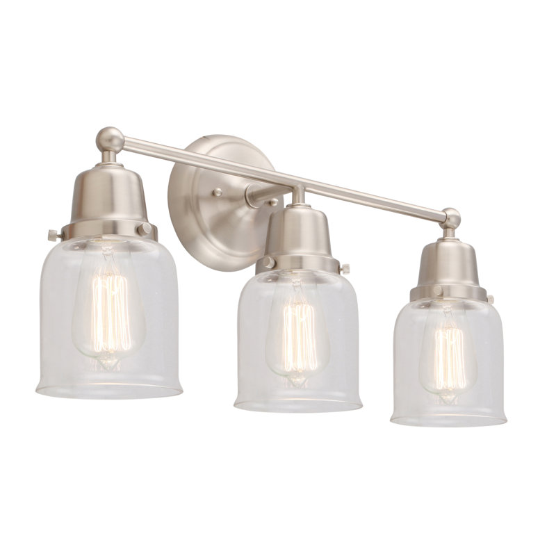 éclairage pour salle de bain 3 lumières meuble-lavabo Small Bell, Transparent, Nickel satiné brossé, Incandescent