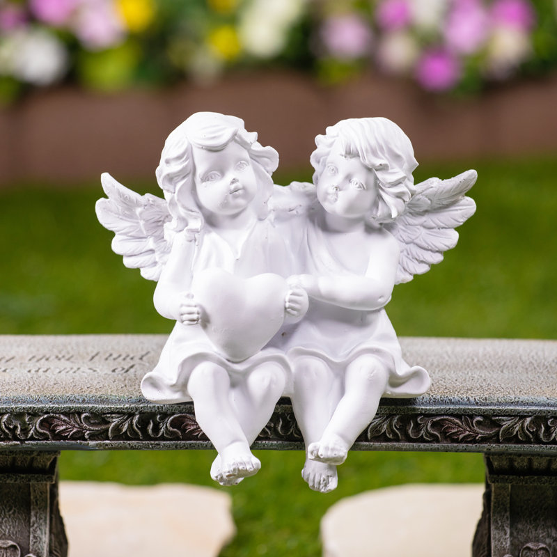 Statue de chérubins assis avec un cœur assis - 6,75 po