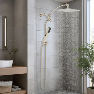 Pomme de douche à pluie haute pression en métal de 10 pouces / douche à main combinée, pulvérisateur à main à 4 réglages, bras d'extension incurvé réglable de 12 pouces, tuyau de douche en acier inoxydable de 71 pouces, support de douche à main