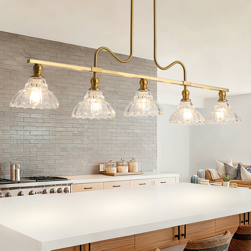 Vintage Chandelier Light, 5-Light  Pendant Lights Kitchen Island Lighting(Bulbs Not Included), Brass
