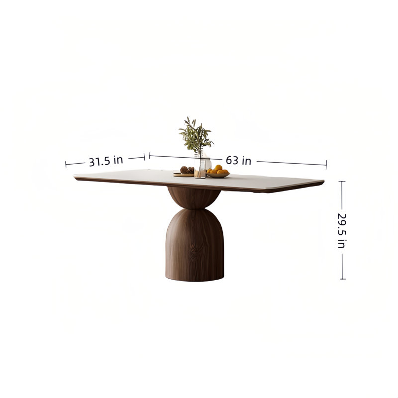 Rectangular Rock Slab Solid Wood Dining Table, 29.50" H x 63" L x 31.50" W