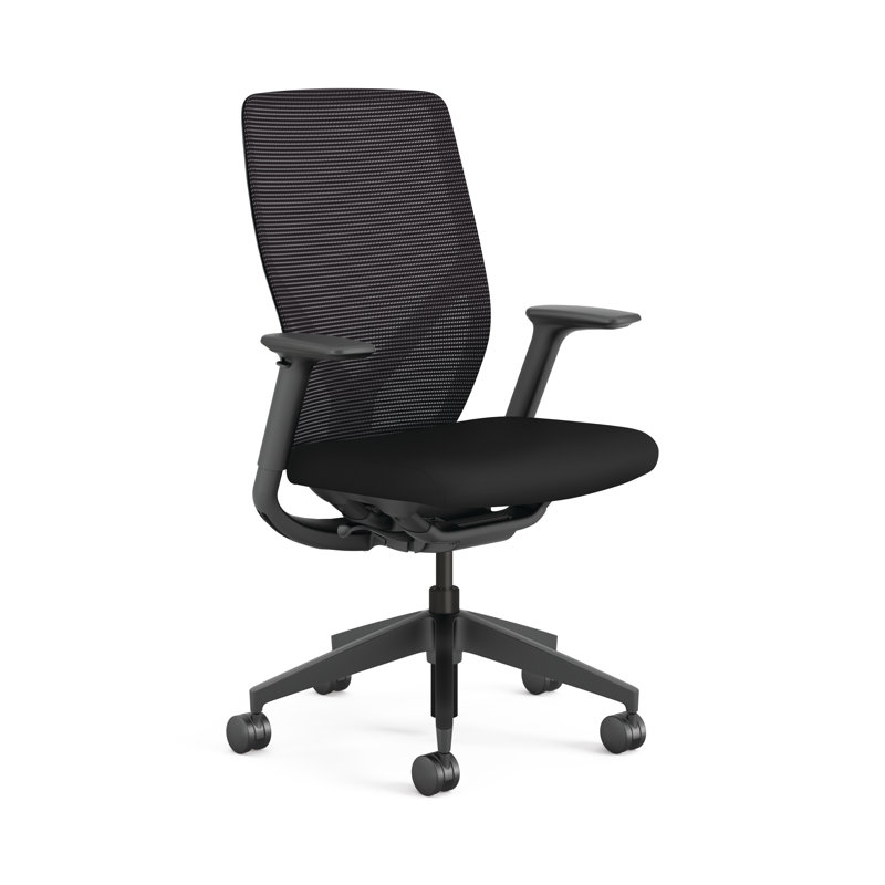 HON Flexion Mesh Ergonomic Office Chair, Vinyl, Black Frame, Black, Black Vinyl, Black