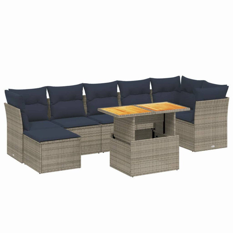  8 Piece Patio Sofa Set With Cushions Poly Rattan, Gray, Blue