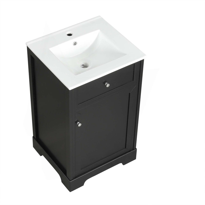 Meuble-lavabo de 20 po avec lavabo, armoire de salle de bain avec porte à fermeture douce, support de rangement et tablette réglable