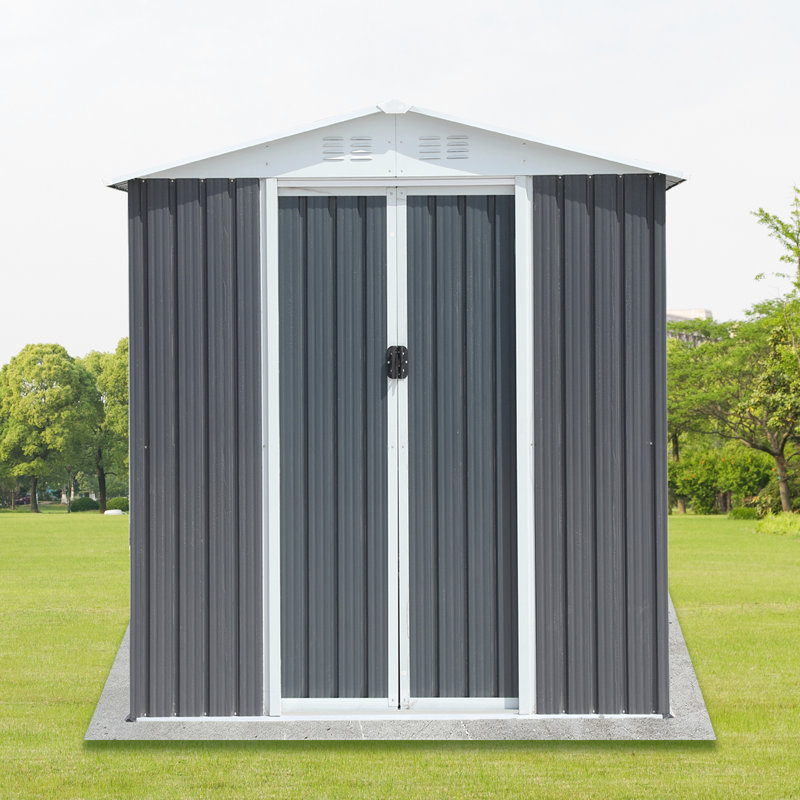 Grey Outdoor Storage Shed With 6Ftx4ft Apex Roof - Strong Metal For Garden Equipment Galvanized Steel & Aluminum Alloy Frame
