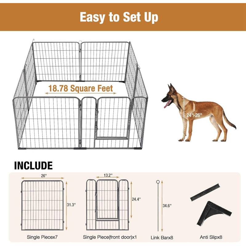 Enclos pour animaux en métal, Noir, H 31,3 po x l 52 po x P 52 po