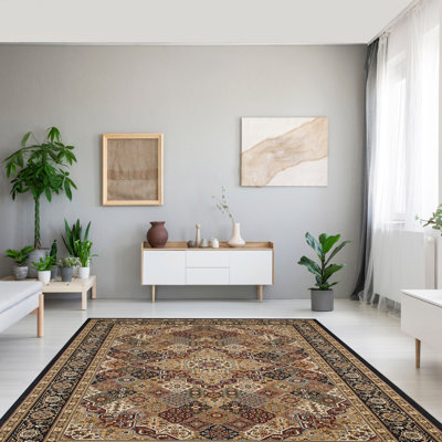 Tapis oriental noir / brun intérieur / extérieur Turkuaz