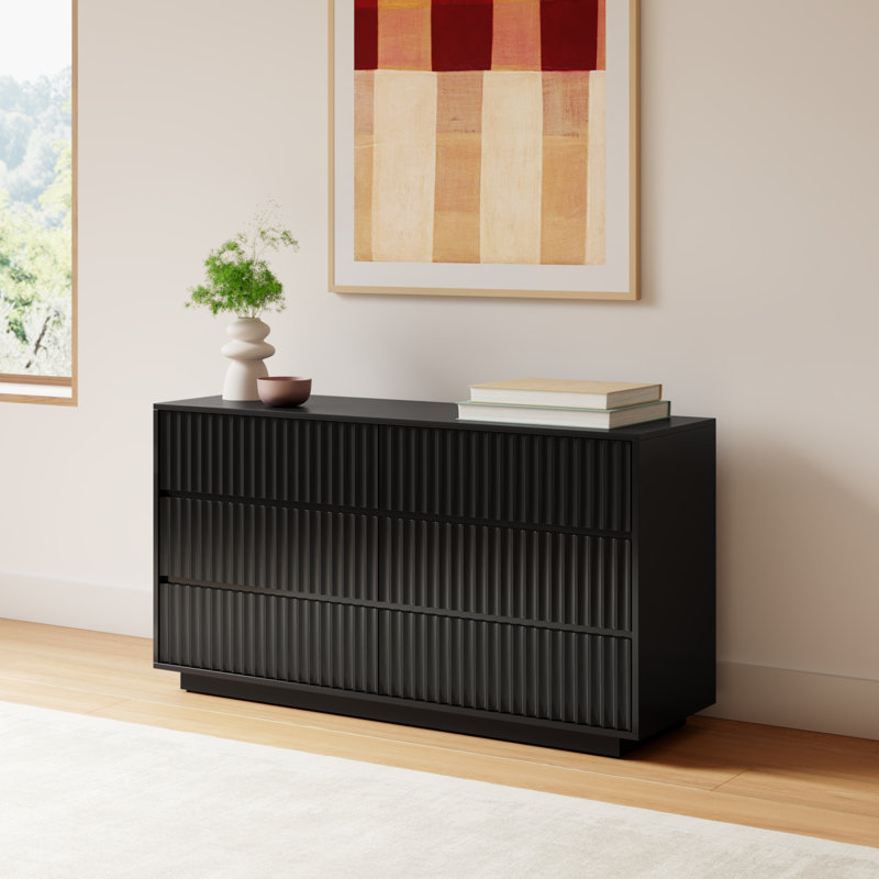 Paloma 60" W Scalloped Soft-Close 6-Drawer Dresser, Black