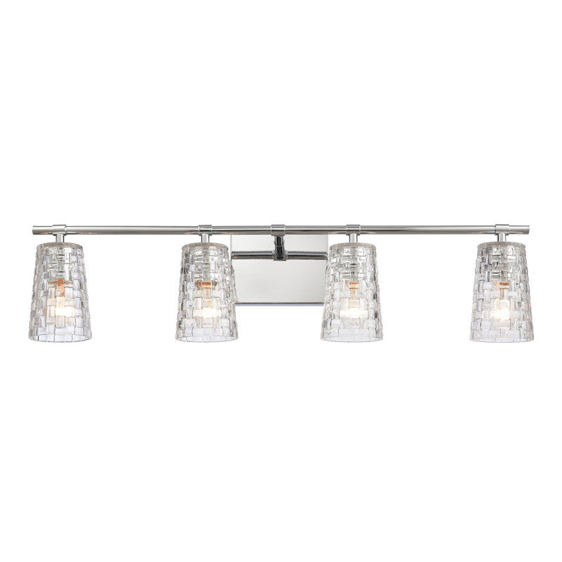 Éclairage pour salle de bain 4 lumières Forville - nickel poli 32 po, Quatre lumières, H 8 po x l 32 po x P 6 po, Nickel