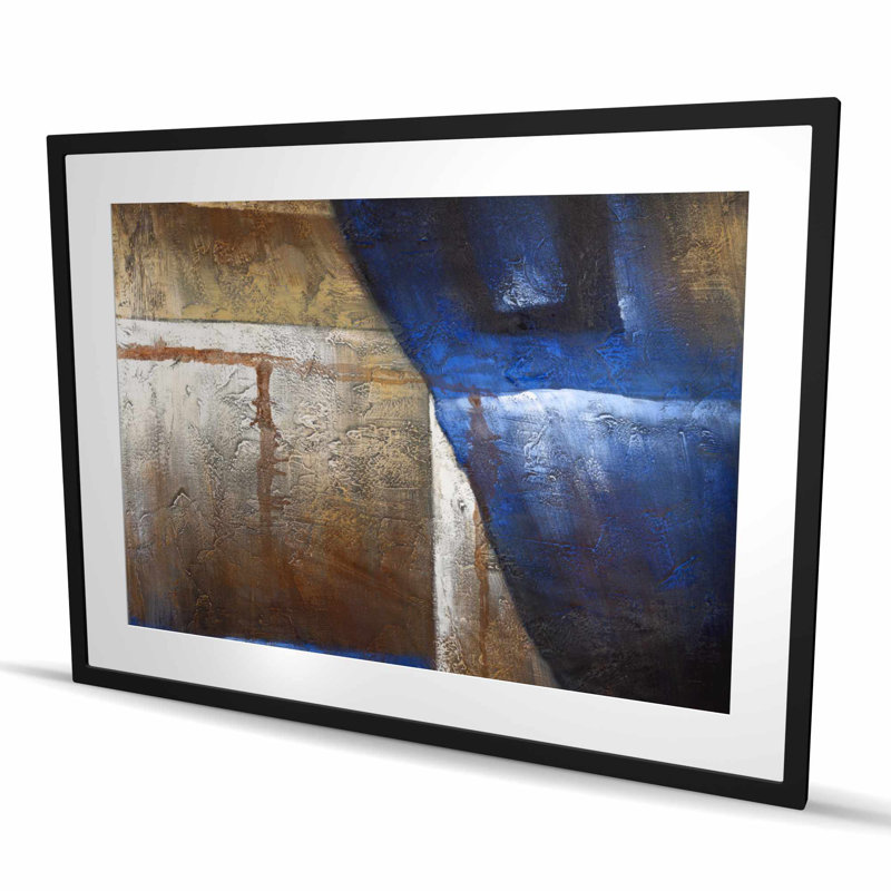 Formes en bronze avec lumière bleue | Impression abstraite encadrée, Noir, H 36 po x l 48 po