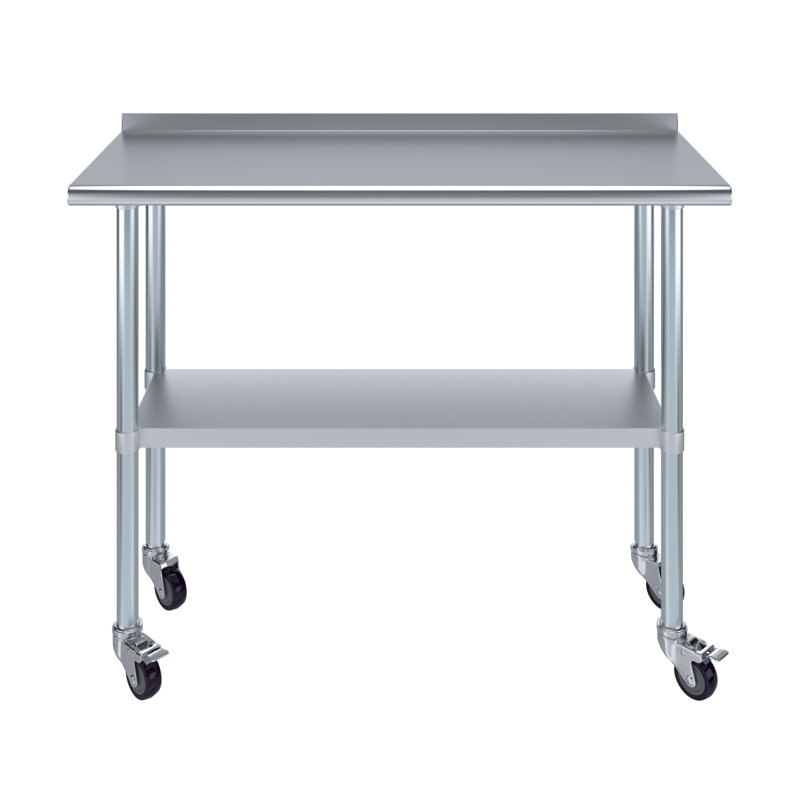Table en acier inoxydable avec dosseret et roulettes AmGood. NSF., H 39,5 po x l 48 po x P 18 po