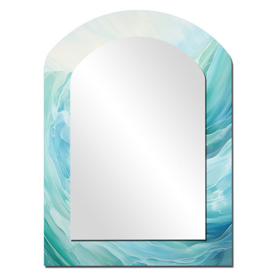 Teal Storm And Wave Expression II - Waves Asymmetrical Unique Mirror, Blue Arch Large Wall Mirror, Printed Metal Art